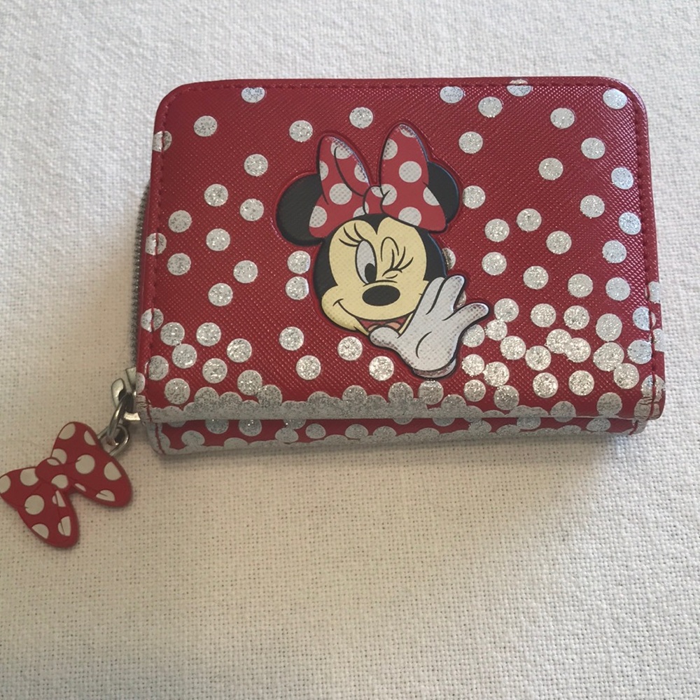Disney Parks Minnie Mouse wallet coin purse with bow zipper pull EUC